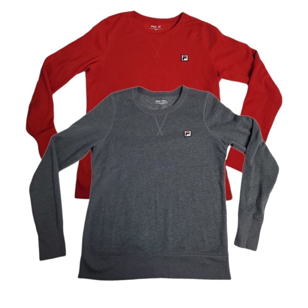 FILA lot of 2 red and gray crew‎ neck sweatshirts with thumbholes L
